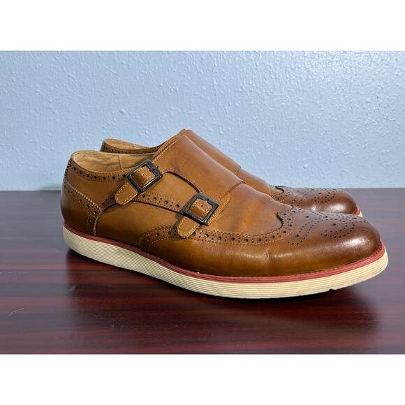 Marc Nolan Palmer Dress Sneakers Size 10 Brown Leather Monk Strap Preppy - Picture 1 of 9